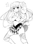  1girl checkered checkered_skirt chestnut_mouth kurimomo lineart miss_monochrome miss_monochrome_(character) monochrome navel open_mouth pose sketch skirt solo thighhighs twintails 