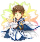  1boy artist_request brown_hair earrings gloves green_eyes jewelry short_hair slay_(tales) smile solo source_request tales_of_(series) tales_of_zestiria 