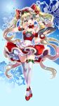  1girl absurdres alternate_color alternate_eye_color alternate_hair_color blonde_hair blue_eyes breasts candy_cane chushengdao cleavage highres kaku-san-sei_million_arthur maid maid_headdress pinky_out snowflakes snowman tagme thighhighs tray twintails white_legwear 