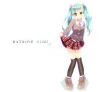  1girl aqua_eyes aqua_hair cardigan character_name hatsune_miku highres long_hair plaid plaid_skirt school_uniform skirt skirt_hold smile solo take_(office-t) twintails vocaloid white_background 