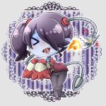  &gt;_&lt; 1girl bare_shoulders blue_skin chibi detached_sleeves hair_over_one_eye leviathan_(skullgirls) long_skirt red_eyes rin10 side_ponytail sienna_contiello skirt skullgirls solo stitched_mouth striped zombie 