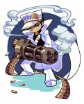  1boy black_hair gun hat jojo_no_kimyou_na_bouken kotorai kuujou_joutarou long_coat minigun solo weapon 
