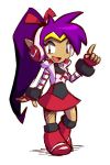  1girl call_(mighty_no._9) call_(natsume_yuuji) call_f_(cosplay) fingerless_gloves gloves hair_ribbon headphones long_hair mighty_no._9 pointy_ears purple_hair ribbon shantae shantae_(character) solo striped_sleeves swammi tiara 