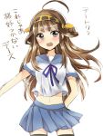 1girl ahoge alternate_costume brown_hair double_bun hairband kantai_collection kongou_(kantai_collection) long_hair looking_at_viewer ochazuke personification solo thighhighs younger 