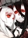  92m airfield_hime battleship-symbiotic_hime black_hair demon_girl glowing glowing_eyes horns kantai_collection long_hair looking_at_viewer multiple_girls oni_horns open_mouth pale_skin personification red_eyes shinkaisei-kan white_hair 