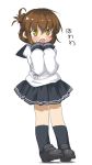  1girl blush brown_hair dd_(ijigendd) folded_ponytail inazuma_(kantai_collection) kantai_collection loafers long_hair open_mouth school_uniform serafuku shoes skirt sleeves_past_wrists solo yellow_eyes 