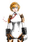  1girl aegis android blonde_hair blue_eyes breasts eyeshadow hairband highres lips makeup necktie no_nipples nose persona persona_3 robot_ears robot_joints short_hair solo torn_clothes yuu_(primenumber7) 