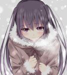  1girl black_hair blush coat k-on! long_hair nakano_azusa solo twintails violet_eyes winter winter_clothes yuki_(sangeki5806) 
