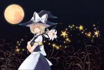  1girl blonde_hair bow flower hat hat_bow kirisame_marisa lily_(flower) moon solo star touhou witch_hat yellow_eyes 