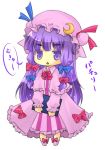  1girl book bow deformed hair_bow jitome long_hair patchouli_knowledge purple_hair ryou-tan+ solo touhou violet_eyes 