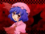  1girl bat_wings blue_hair bow brooch hat hat_bow jewelry red_eyes remilia_scarlet ryou-tan+ short_hair solo touhou wings 