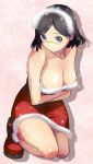  1girl absurdres black_hair blue_eyes breasts cleavage glasses highres kantai_collection kirishima_(kantai_collection) kneeling large_breasts looking_at_viewer short_hair solo yuuki1103 
