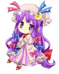  1girl bow crescent deformed hair_bow hat jitome long_hair patchouli_knowledge purple_hair ryou-tan+ solo touhou very_long_hair 