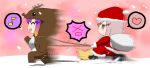  3girls bracelet brown_hair deer dragging gradient_hair hat hata_no_kokoro heart hijiri_byakuren ichigorory jewelry multicolored_hair multiple_girls musical_note pink_eyes pink_hair santa_costume santa_hat snow tagme touhou toyosatomimi_no_miko violet_eyes 