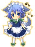  1girl animal_ears blue_eyes bow braid deformed dog_ears dog_tail hair_bow izayoi_sakuya maid_apron maid_headdress ryou-tan+ silver_hair solo tail touhou twin_braids 