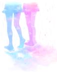  2girls akemi_homura blue dddoochi1 head_out_of_frame mahou_shoujo_madoka_magica miki_sayaka multiple_girls pantyhose puddle purple rain skirt 