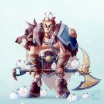  alternate_costume axe brown_hair chain darius_(league_of_legends) draven facial_hair facial_mark goatee inkinesss league_of_legends poro_(league_of_legends) snow tongue tongue_out weapon 