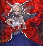  1girl arrow blonde_hair blood eyes horns ibuki_suika injury long_hair red red_eyes solo sword touhou weapon 