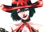  1girl black_hair blue_eyes bust choker detached_sleeves guilty_gear hat i-no lipstick makeup short_hair smirk solo witch_hat 