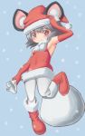  1girl alternate_costume alvis_(artist) animal_ears boots elbow_gloves gloves grey_hair hat mouse_ears mouse_tail nazrin pantyhose red_eyes red_gloves sack santa_costume santa_hat short_hair smile solo tail touhou 