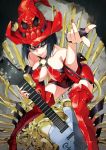  1girl bare_shoulders beckoning boots breasts electric_guitar fingerless_gloves gloves guilty_gear guitar halterneck hat i-no instrument large_breasts lipstick makeup miniskirt nail_polish skirt solo thigh_boots thighhighs tsurukame witch_hat zettai_ryouiki 