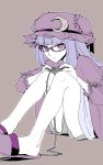  bangs controller crescent flat_color game_controller gamepad glasses hat long_hair nightgown patchouli_knowledge playing_games purple_hair shorts sitting slippers solo thupoppo touhou violet_eyes 