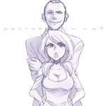  1boy 1girl armkreuz breasts cleavage doctor_who grin jacket male ninth_doctor rose_tyler short_hair smile 