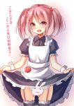  1girl alexmaster apron black_legwear blush dress hair_bobbles highres maid novelty_censor open_mouth rabbit red_eyes red_hair short_hair solo thighhighs twintails wrist_cuffs 