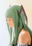  1girl bare_shoulders bugfix colored_eyelashes demon_wings green_hair half-closed_eyes head_wings lips morrigan_aensland red_eyes side solo vampire_(game) wings 