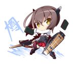  1girl blush brown_hair chibi kantai_collection looking_at_viewer reku short_hair skirt solo taihou_(kantai_collection) yellow_eyes 