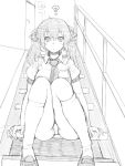  1girl ? hair_ribbon himekaidou_hatate looking_at_viewer miyoshi_(triple_luck) monochrome necktie panties pantyshot pantyshot_(sitting) pointy_ears ribbon sitting skirt solo stairs touhou twintails underwear 