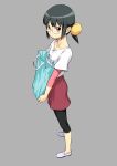  1girl bag black_hair blush brown_eyes capri_pants chousoku_henkei_gyrozetter female glasses kouda_tomohiro no_socks oogara_rikako shoes short_hair skirt solo standing 