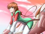  brown_hair choujikuu_seiki_orguss clouds emaan green_eyes hover_bike mimsy_raas mutant orguss prehensile_hair riding science_fiction 