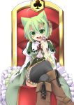  1girl ahoge animal_ears cat_ears cat_tail dodome-iro_mayonnaise green_eyes green_hair open_mouth original sharon_(dodomayo) short_hair solo tail thighhighs 