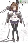  1girl ascot black_legwear blush brown_hair cannon explosive grenade highres inazuma_(kantai_collection) kantai_collection looking_at_viewer mikuma missile pantyhose pigeon-toed plated_skirt school_uniform serafuku sketch solo torpedo yellow_eyes 