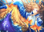  brown_hair bubble dress fish fish_tail goldfish long_hair mermaid monster_girl original toichi_(ik07) underwater very_long_hair violet_eyes 