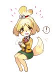  ! blonde_hair blush_stickers cardigan cup dog doubutsu_no_mori green_eyes hoshi_ataru nintendo shizue_(doubutsu_no_mori) smile tail 