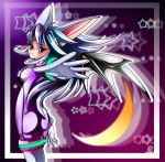  1girl bat_ears bat_wings blush gradient_hair long_hair moon multicolored_hair nancher personification red_eyes rouge_the_bat solo sonic_the_hedgehog star wings 