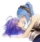  2girls blue_eyes blue_hair kuruno_kurumu purple_hair rosario+vampire shirayuki_mizore short_hair violet_eyes yuri 