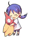  blue_hair creature happy hug lowres narutaru nomo purple_hair star tamai_shiina 