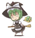  antenna antennae bad_id broom chibi cosplay green_hair hat kirisame_marisa kirisame_marisa_(cosplay) rock_heart solo touhou witch_hat wriggle_nightbug 