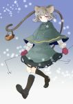 alternate_costume animal_ears bad_id basket grey_hair long_tail mouse mouse_ears nazrin red_eyes short_hair snow socks solo tail touhou