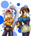  2girls aile aile_(megaman_zx) ashe ashe_(megaman_zx) brown_hair capcom green_eyes long_hair rockman megaman_zx rockman_zx silver_hair 