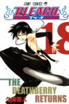 1girl black_hair black_sleeves bleach copyright_name detached_sleeves female fighting_stance foot_out_of_frame kubo_tite logo official_art parted_lips short_hair short_hair_with_long_locks sideboob sleeveless soifon solo tite_kubo volume_cover 