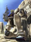  gm_(mobile_suit) gun gundam gundam_0083 kneeling machine_gun mecha raybar shadow shield weapon zaku zaku_ii zaku_ii_f2 