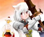  armor buront buront_(cosplay) cosplay costume_switch crossover detached_sleeves elf elvaan final_fantasy final_fantasy_xi gauntlets hat inubashiri_momiji kurirou pointy_ears red_eyes shield short_hair sword the_iron_of_yin_and_yang tokin_hat touhou weapon white_hair wolf_ears 