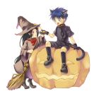  blue_eyes blue_hair broom candy cat_ears chains fire_emblem halloween ike jack-o-lantern long_hair pumpkin red_eyes ribbon soren witch_hat 