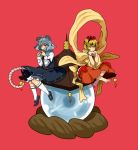  animal_ears barefoot blonde_hair frown genso grey_hair hair_ornament jeweled_pagoda mouse_ears mouse_tail nazrin red_eyes shawl shoes short_hair simple_background socks tail toramaru_shou touhou yellow_eyes 