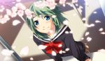  cherry_blossoms dutch_angle g_yuusuke green_hair gyuusuke jpeg_artifacts ribbon sakurai_saki school_uniform short_hair smile tapestry_-you_will_meet_yourself- 