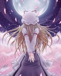  back bad_id blonde_hair cherry_blossoms hat jewelry kuon846 moon petals ring touhou yakumo_yukari 